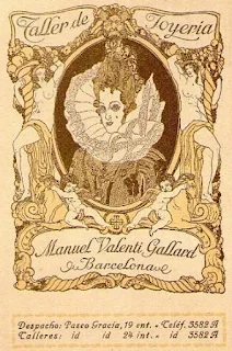Clic per ampliar fotografia o plànol Targeta publicitària històrica del Taller de Joieria Manuel Valentí Gallard al Passeig de Gràcia, 24 interior