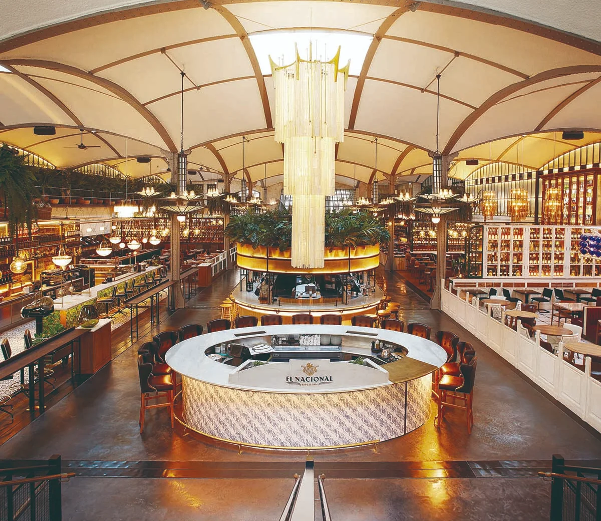 Illustrated map of the 4 restaurants and 4 bars at El Nacional culinary space in Barcelona